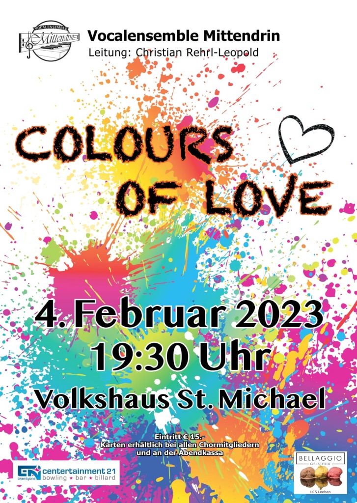 Vocalensemble Mittendrin, Konzert, Volkshaus, a cappella, Colors of love, Colours of love, 4.Februar 2023